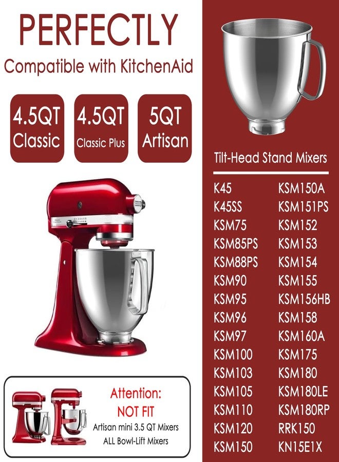 KITOART Stainless Steel Mixer Bowl for KitchenAid Artisan & Classic Series 4.5 Quart / 5 Quart Tilt-Head Stand Mixers, KSM150 Stainless Steel Bowl Replacement, Mixing Bowl for KitchenAid, Silver - Image 3